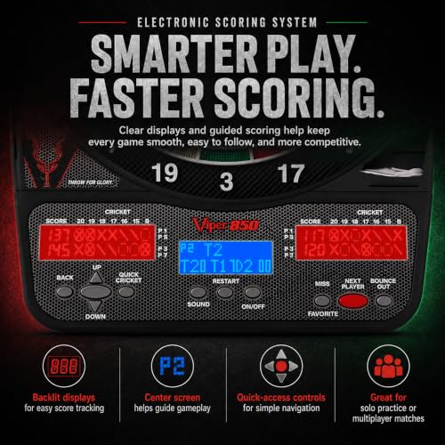 Viper Electronic Soft Tip Dart Board with Automatic Scoring - 15.5 Inch Regulation Size, 50 Games