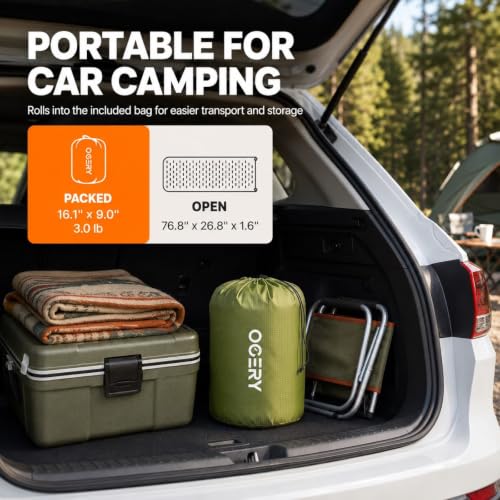 OGERY Green Foam Camping Mattress - Insulated Portable Sleeping Pad, 76.7 x 26.7 inches
