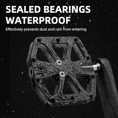 ROCKBROS Large Carbon Fiber MTB Pedals - Lightweight Non-Slip Flat Bicycle Pedals with Sealed Bearings