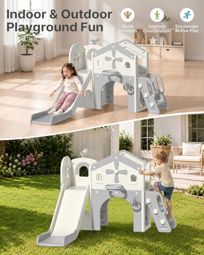 Babytronic White & Gray 10-in-1 Toddler Indoor & Outdoor Playset with Slide & Climber