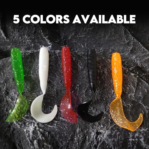 Eupheng 4in White Curly Tail Swimbait Fishing Lure 10PCS - Soft Plastic Bait