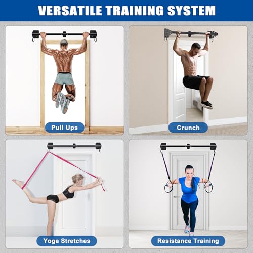 Kipika 32 Inch Wall Mounted Pull Up Bar - Heavy Duty 500 LB Capacity Doorway Chin Up Bar with Resistance Band Hooks for Full Body Workout