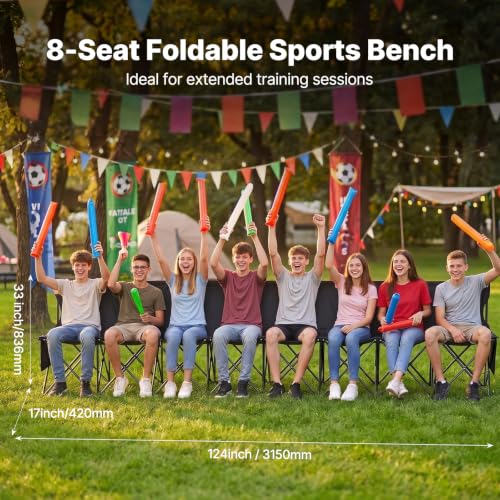 Black 8-Seat Portable Folding Sideline Bench for Sports & Camping