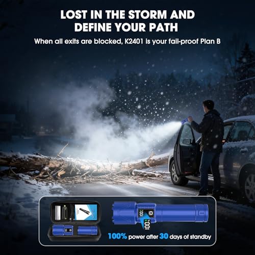 Rechargeable Tactical Flashlight 2000 Lumens High Power LED with Zoom & Power Bank