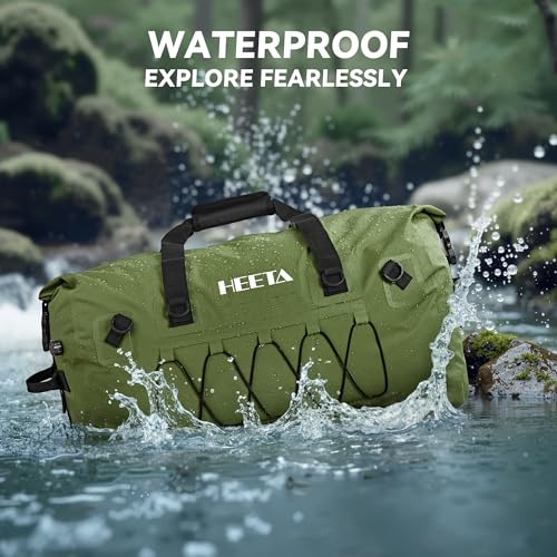 Waterproof Duffel Bag for Travel & Motorcycle Gear - 80L, Pitch Green