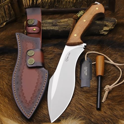 BA-KOR Survivor III Fixed Blade Knife BA-K0c 10mm Thick Steel with Leather Sheath, Outdoor Hunting & Camping Tool