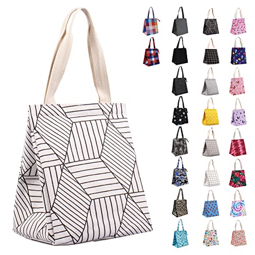 Insulated Lunch Bag for Men & Women - White Rhombus with Hook & Loop Closure, 9L