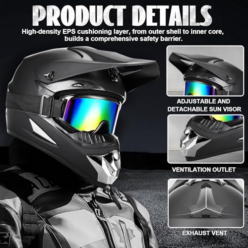 Black Medium Full Face Dirt Bike Helmet DOT Certified ATV Kit with Goggles Gloves & Mask