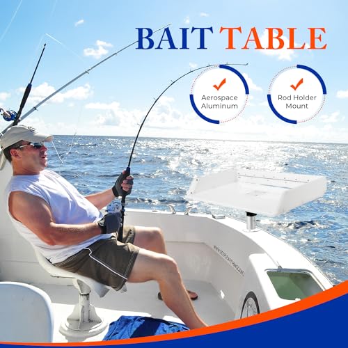 POWLAB Marine Fish Cleaning Table with Rod Holder, 20-Inch Bait & Fillet Station