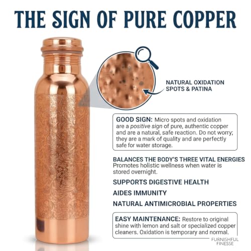 Natural Copper Water Bottle Pack of 2 - 1000ml Pure Copper Hydration Bottle for Yoga, Sports, and Travel