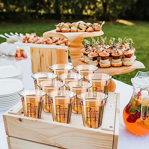 200 Pack Disposable Plastic Cups 10oz for Weddings & Parties - Love Laughter Variation