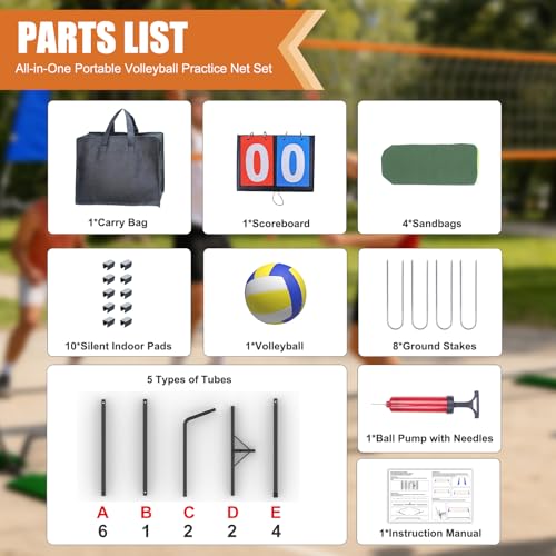 Portable 12FT Volleyball Net Set with Adjustable Height & Wide Base for Backyard & Indoor Play