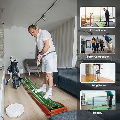Kalramay Indoor Golf Putting Green Mat - Brown & Green, Automatic Ball Return, Real Green Speed, Easy Assembly, Perfect for Office & Home Practice