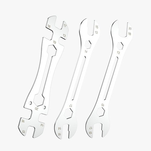 Vaasee 3 PCS Universal Thin Hub Cone Wrench Set, 0.1in/2.5mm Super Thin Open-End Wrench, Ni-Cr Plating Flat Wrenches 13-20mm Cr-V Steel Slim Spanner Wrench for Home Bike Car Repair
