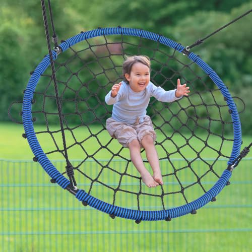 Blue 45-Inch Spider Web Saucer Tree Swing with Swivel for Kids & Adults