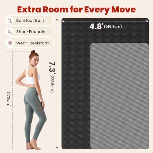THAILE Large Exercise Mat Black 7x5 ft 6mm Home Workout Yoga Pilates