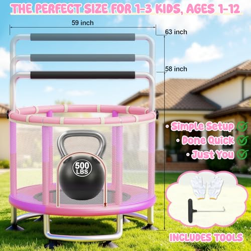 60-Inch Toddler Trampoline for Kids - Light Purple 5-in-1 Indoor Outdoor Bouncer