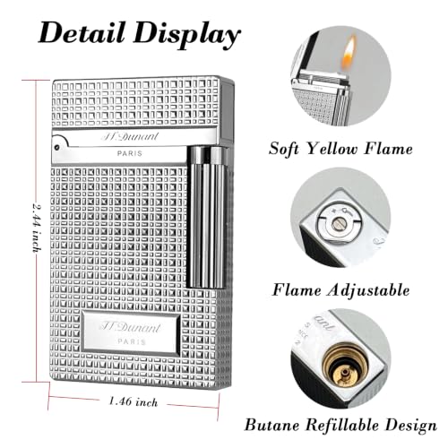 Silver Brass Lighter with Ping Sound & Clous de Paris Engraving - Single Flame