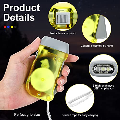48 LED Hand Crank Flashlights - Portable Emergency Squeeze Light Set (Red, Blue, Yellow, Gray)