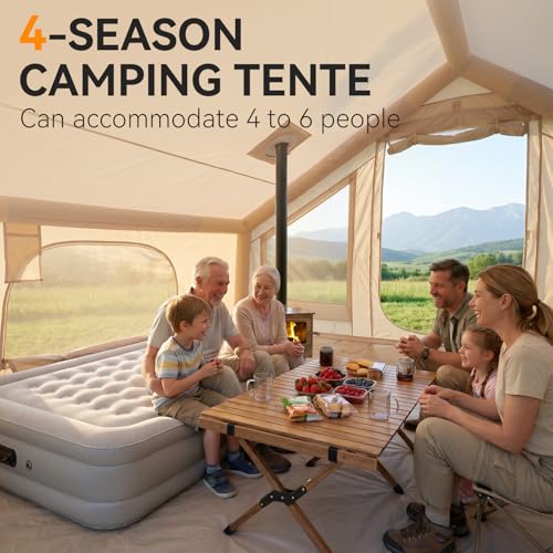 Inflatable Camping Tent 4-6 Person, 5-Minute Setup, 68.7 Sq Ft, Waterproof, Skylight - Wixeeua