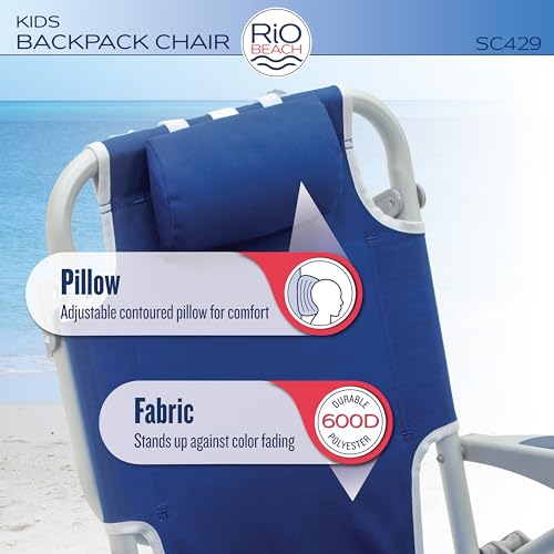 Rio Beach Kid's 5-Position Lay Flat Backpack Beach Chair - Blue