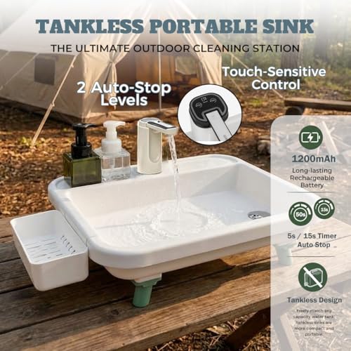 Euthymiaze White Portable Hand Washing Station with Electronic Faucet & Adjustable Stand