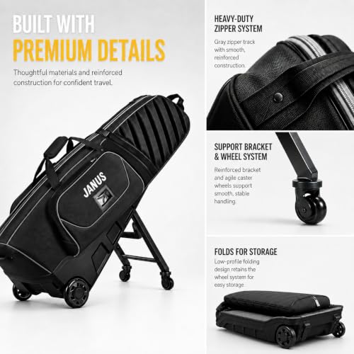 Black JANUS Golf Travel Bag with Wheels & Support Legs - Airline-Ready Hard Case