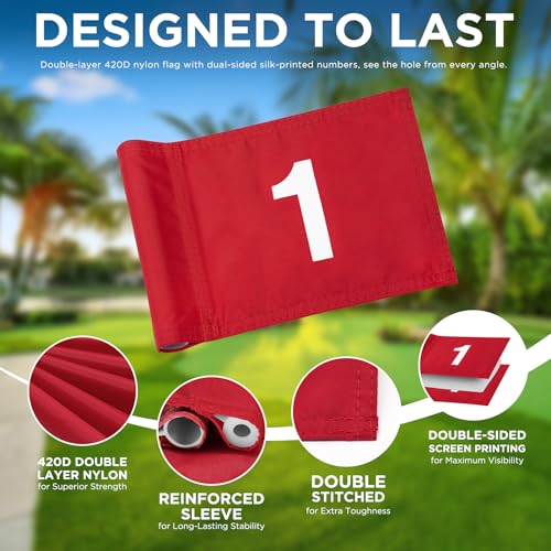 KINGTOP 3 ft Golf Flagstick & Hole Cup Set with 3 Yellow Poles & Red Flags
