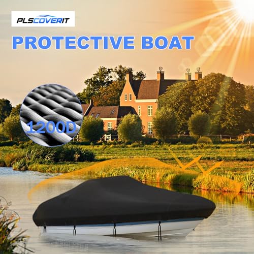 Trailerable Boat Cover 20-22ft, Heavy Duty 1200D Oxford, Black, Fit 20-22 ft Boat with Adjustable Straps