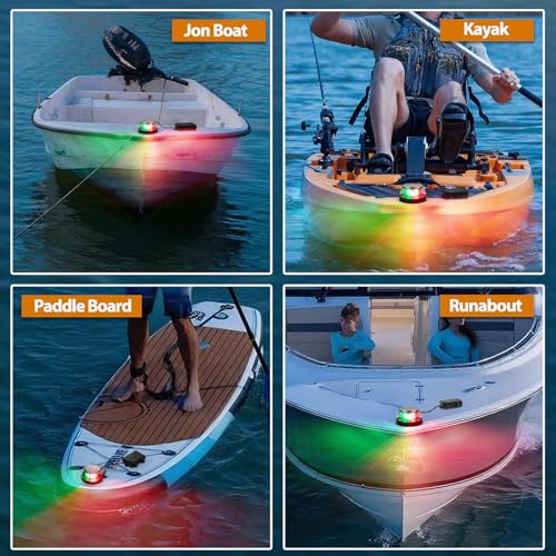 Boat Navigation Light with Red/Green LEDs, Dimmable & Timer, Waterproof Marine Safety Light