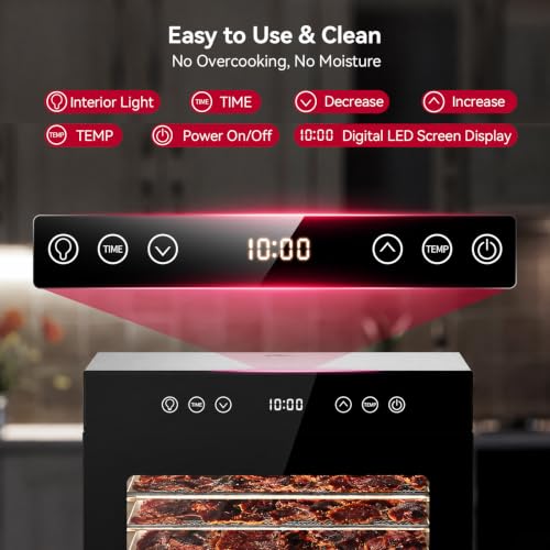 Food Dehydrator Machine with 8 Stainless Steel Trays, Adjustable Temp & Timer