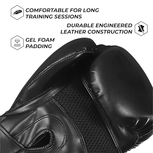 Sanabul Essential Gel Boxing Gloves - All Black, 10 oz, MMA Kickboxing