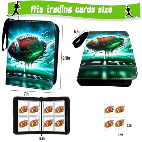 Football Card Binder 400 Pockets with Removable Sleeves - Sports Trading Card Organizer, Zipper Closure, 3 Ring Album, Football Variation