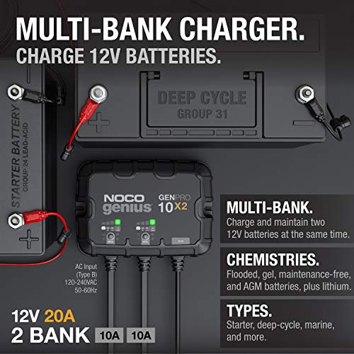 NOCO GENPRO10X2 12V 20A 2-Bank Marine Battery Charger & Maintainer (10A per Bank)