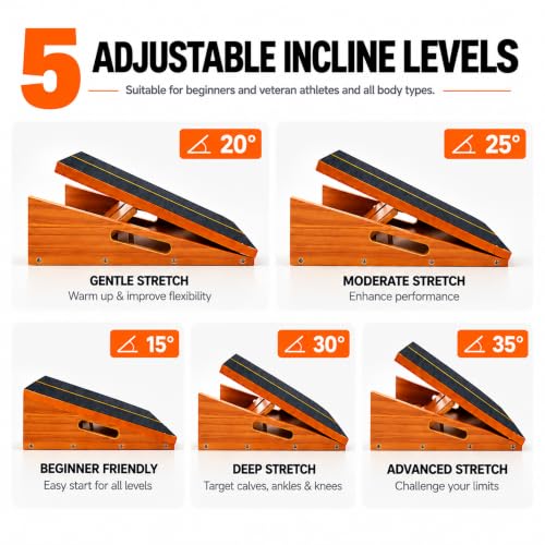 16-Inch Wide Adjustable Slant Board for Calf Stretching & Exercise - 500lb Capacity