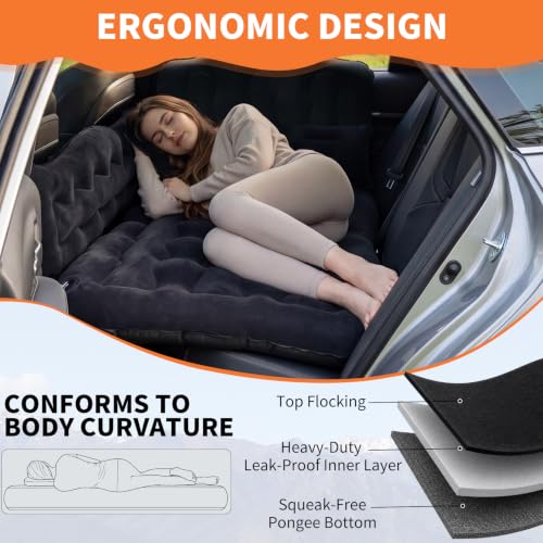 Uncle Elk Black Car Air Mattress Bed for Back Seat - Inflatable Camping Sleeping Pad with Pillows & Pump