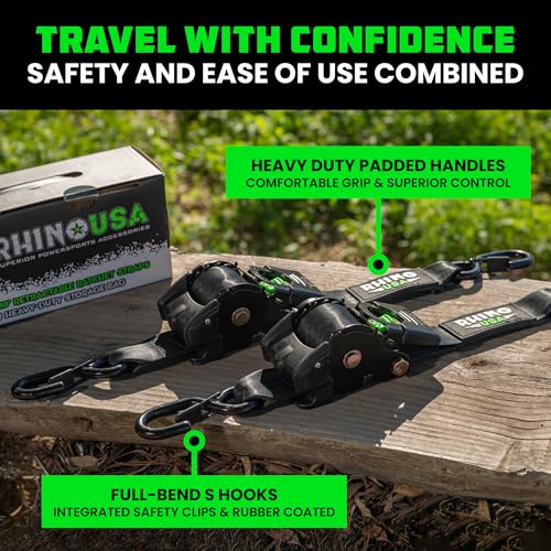 Rhino USA Retractable Ratchet Straps 2-Pack - 2in x 10ft, 3,033lb, Black