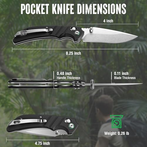 Mossy Oak Folding Pocket Knife Black 4-inch Stainless Steel Blade, EDC Outdoor