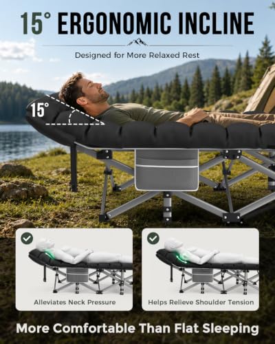 Oversized Folding Camping Cot with Mattress - 32in Extra Wide Heavy Duty Bed for Adults, Gray Cot + Black Mattress, Supports 900 lbs