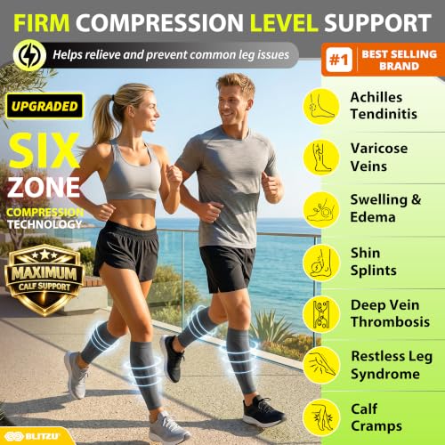 Calf Compression Sleeves for Running & Swelling Relief - Black Small-Medium - 3 Pairs