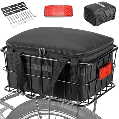 Large Bicycle Rear Rack Basket with Removable Liner Waterproof Cover for Mountain, City, E-Bike