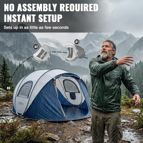 Treefox Waterproof Pop Up Camping Tent for 4 People | Instant Setup, Lightweight & Spacious