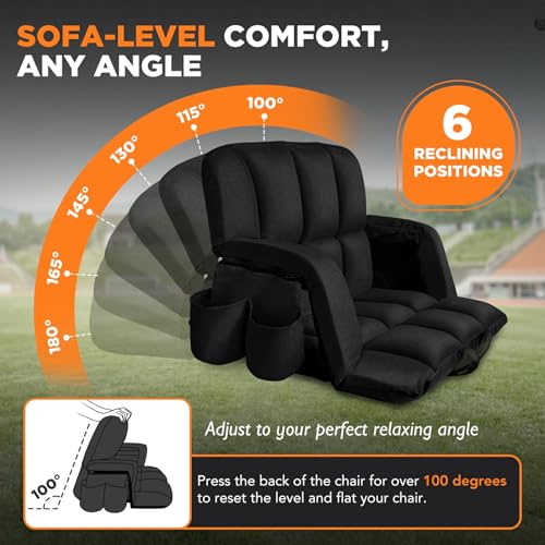 Extra Wide Stadium Seat with Back Support & Reclining Positions - Black 25"