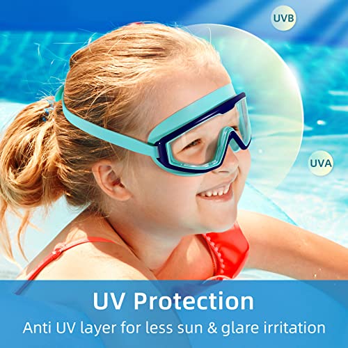 Kids Swim Goggles for Ages 3-15 Anti-Fog No Leak Clear Blue Cyan - Variation of THIS listing