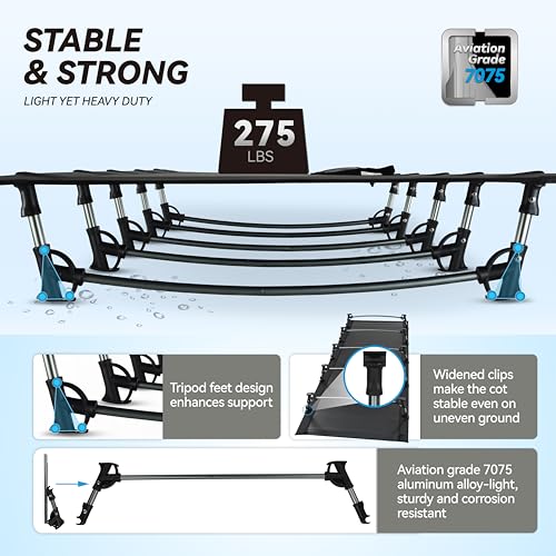 Black Ultralight Folding Camping Cot Bed – Portable, Supports 275 lbs