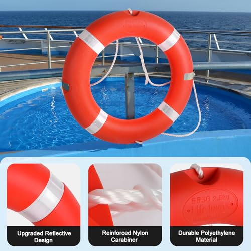 28 Inch Life Preserver Ring with 98.5FT Water Floating Rope - Orange Safety Buoy for Pool & Boat Rescue