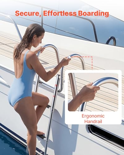VEVOR 3 Steps Stainless Steel Boat Ladder - Telescoping Folding Swim Deck Accessory
