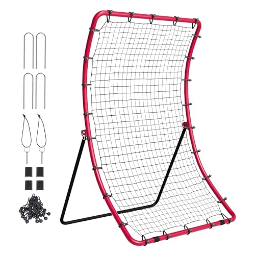 VEVOR 4x5.5 Ft Red Baseball Softball Rebounder Net with Adjustable Angles and Steel Frame