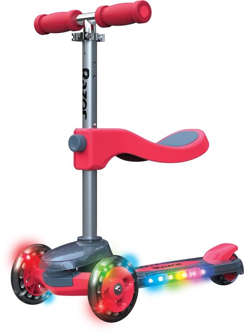 Razor Rollie DLX, 3-Wheel Light-Up Scooter for Younger Children, Seated and Stand-Up Riding Options