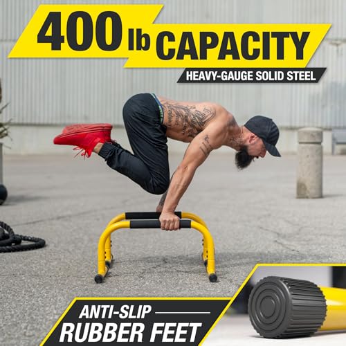 Yellow Parallette Push Up Bars for Strength & Gymnastics - Home & Garage Workout